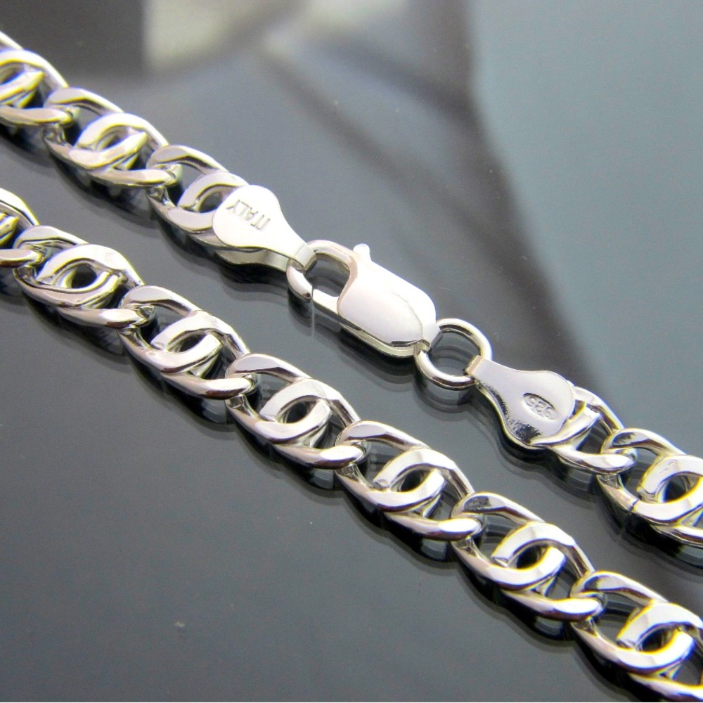 Real 925 Italian sterling silver TIGER EYE Chain necklace 6.5mm 22”